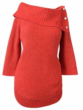 89th + Madison Orange Metallic Knit Sweater Dress | Off Shoulder | Size M